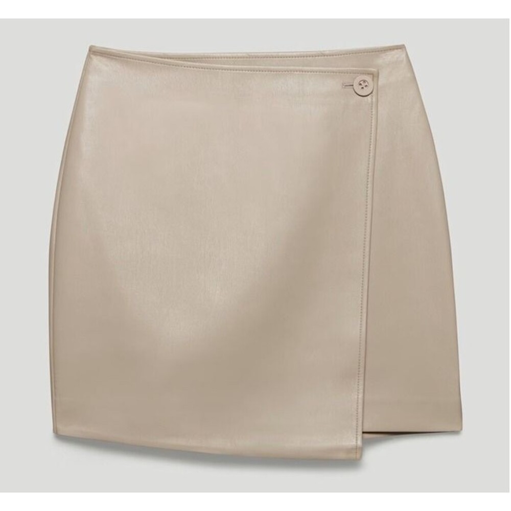 Babaton Vicinity Skirt - Vegan Leather Wrap Mini Skirt Taupe - Women's 0